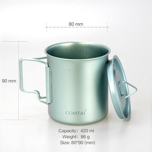 COMTAI Titanium Pot, 420ml/15 oz Mug with Lid and Foldable Handle, Outdoor Titanium Cup for Hiking Camping Cooking-Silver in Kuwait