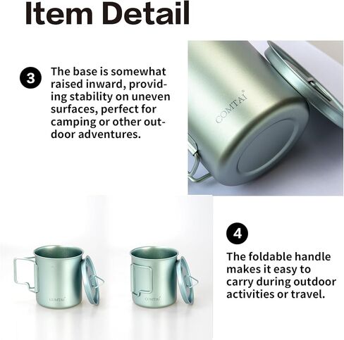 COMTAI Titanium Pot, 420ml/15 oz Mug with Lid and Foldable Handle, Outdoor Titanium Cup for Hiking Camping Cooking-Silver in Kuwait