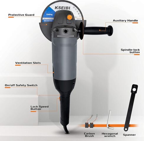 KSEIBI 711985 Concrete Grinder 7 Inch - Angle Grinder Kit with Dust Extraction Shroud, 2400W 15A Motor, 6000RPM, Includes Auxiliary Handles & 9 Inch Protective Guard, Diamond Cup Wheel, Carrying Bag in Saudi Arabia