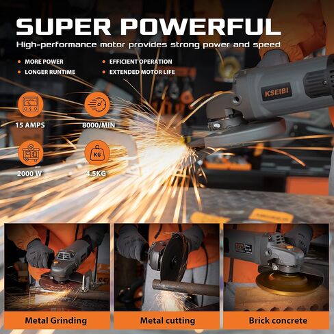 KSEIBI 711985 Concrete Grinder 7 Inch - Angle Grinder Kit with Dust Extraction Shroud, 2400W 15A Motor, 6000RPM, Includes Auxiliary Handles & 9 Inch Protective Guard, Diamond Cup Wheel, Carrying Bag in Saudi Arabia