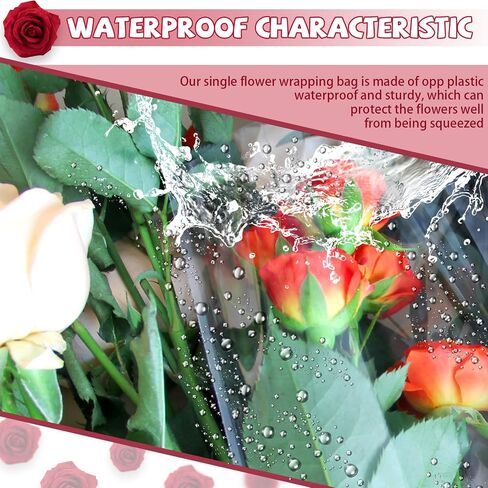 Bayurht 101 Pcs Single Rose Sleeve with Floral Water Tubes 50 Sets Single Flower Packaging Bags Single Flower Sleeve with Ribbons and Floral Water Tubes for Bouquets Wrapping (Transparent) in Saudi Arabia