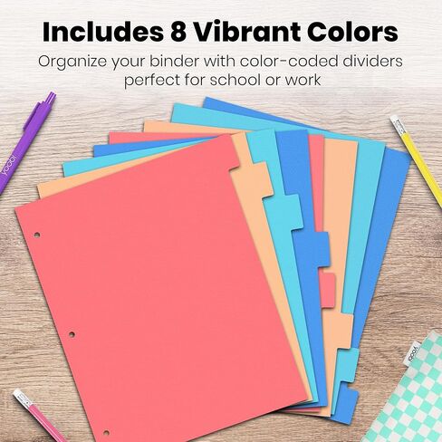 Yoobi 1 Inch Binder & 8-Tab Divider Set - 4 Pk of 3-Ring Binders with 2 Pockets, 4 Pk of Binder Organizer Tabs w/Blank Sticky Labels - Perfect for School or Office, Binders Hold up to 275 Sheets in Kuwait