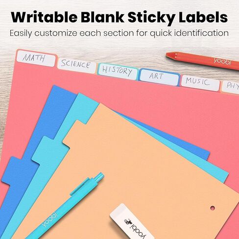 Yoobi 1 Inch Binder & 8-Tab Divider Set - 4 Pk of 3-Ring Binders with 2 Pockets, 4 Pk of Binder Organizer Tabs w/Blank Sticky Labels - Perfect for School or Office, Binders Hold up to 275 Sheets in Kuwait