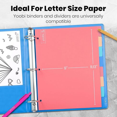 Yoobi 1 Inch Binder & 8-Tab Divider Set - 4 Pk of 3-Ring Binders with 2 Pockets, 4 Pk of Binder Organizer Tabs w/Blank Sticky Labels - Perfect for School or Office, Binders Hold up to 275 Sheets in Kuwait