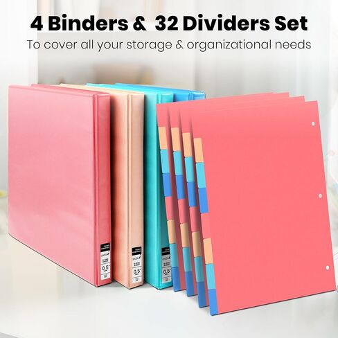 Yoobi 1 Inch Binder & 8-Tab Divider Set - 4 Pk of 3-Ring Binders with 2 Pockets, 4 Pk of Binder Organizer Tabs w/Blank Sticky Labels - Perfect for School or Office, Binders Hold up to 275 Sheets in Kuwait