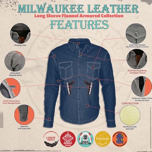 Milwaukee Leather Men's Plaid Flannel Biker Shirt with CE Approved Armor - Reinforced w/Aramid Fibers | MPM - Medium in Saudi Arabia