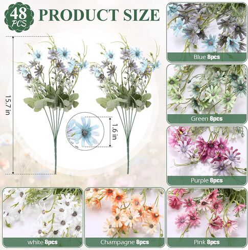24 Pcs Faux Daisy Flowers Fake Wild Flowers Faux Wildflowers Artificial Wildflowers for Decoration Wild Flowers Artificial Spring Summer UV Resistant Floral Arrangements for Home Outdoor in Saudi Arabia