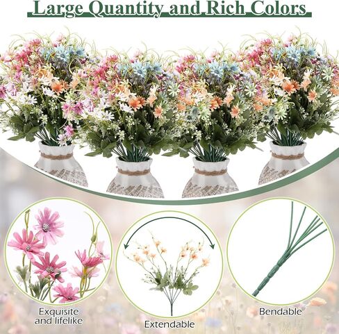 24 Pcs Faux Daisy Flowers Fake Wild Flowers Faux Wildflowers Artificial Wildflowers for Decoration Wild Flowers Artificial Spring Summer UV Resistant Floral Arrangements for Home Outdoor in Saudi Arabia