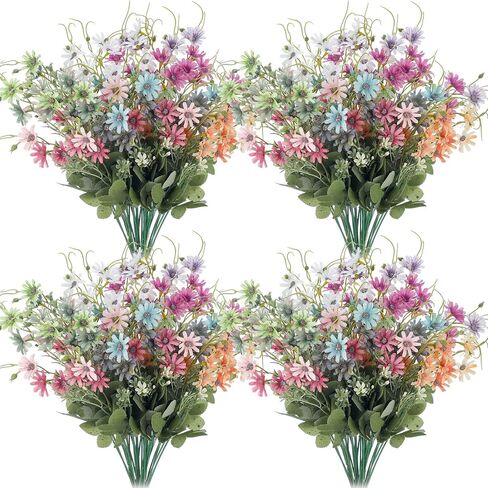 24 Pcs Faux Daisy Flowers Fake Wild Flowers Faux Wildflowers Artificial Wildflowers for Decoration Wild Flowers Artificial Spring Summer UV Resistant Floral Arrangements for Home Outdoor in Saudi Arabia