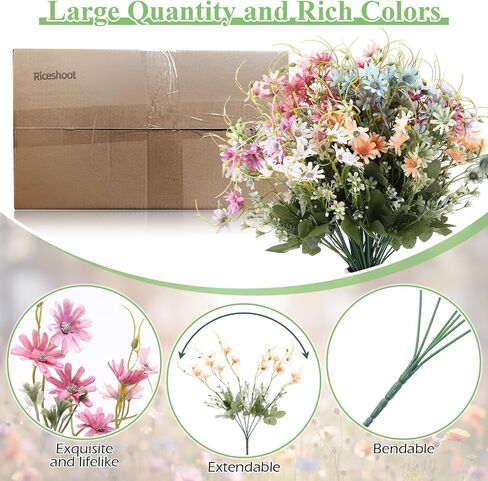 24 Pcs Faux Daisy Flowers Fake Wild Flowers Faux Wildflowers Artificial Wildflowers for Decoration Wild Flowers Artificial Spring Summer UV Resistant Floral Arrangements for Home Outdoor in Saudi Arabia