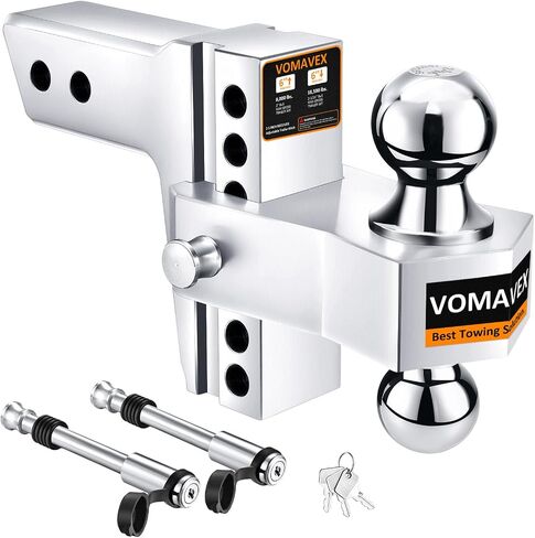 Adjustable Trailer Hitch-Drop Hitch Fits 2.5inch Receiver -6" Drop/Rise Tow Hitch with 2" and 2-5/16" Tow Balls-18500GTW with Double Anti-Theft Pins Locks, Black in Saudi Arabia