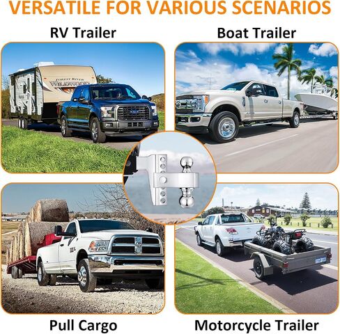 Adjustable Trailer Hitch-Drop Hitch Fits 2.5inch Receiver -6" Drop/Rise Tow Hitch with 2" and 2-5/16" Tow Balls-18500GTW with Double Anti-Theft Pins Locks, Black in Saudi Arabia