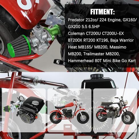 YOXUFA VM22 212cc مجموعة المكربن ​​للمفترس 212 224 196cc كولمان CT200U CT200U-EX BT200X Baja Warrior MB200 دراجة صغيرة KT196 Go Kart 6.5HP GX160 أجزاء محرك عالية الأداء مع كاتم صوت العادم in Kuwait