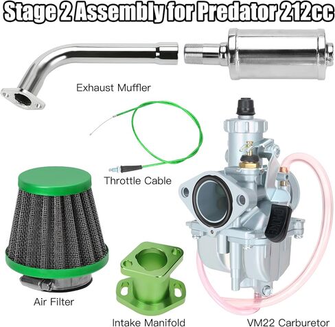 YOXUFA VM22 212cc مجموعة المكربن ​​للمفترس 212 224 196cc كولمان CT200U CT200U-EX BT200X Baja Warrior MB200 دراجة صغيرة KT196 Go Kart 6.5HP GX160 أجزاء محرك عالية الأداء مع كاتم صوت العادم in Kuwait