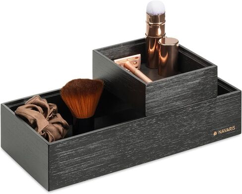Navaris Bamboo Storage Boxes - Set of 2 Wood Stackable Box Organizers for Bedroom, Kitchen, Bathroom, Living Room, Makeup, Jewelry, Accessories in Saudi Arabia