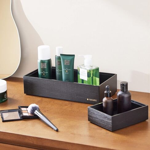 Navaris Bamboo Storage Boxes - Set of 2 Wood Stackable Box Organizers for Bedroom, Kitchen, Bathroom, Living Room, Makeup, Jewelry, Accessories in Saudi Arabia