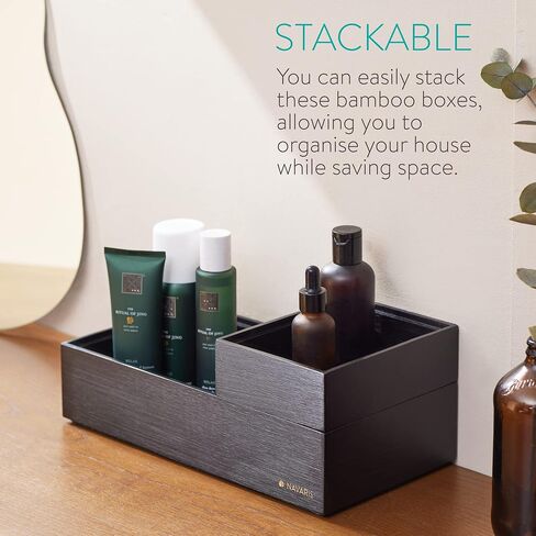 Navaris Bamboo Storage Boxes - Set of 2 Wood Stackable Box Organizers for Bedroom, Kitchen, Bathroom, Living Room, Makeup, Jewelry, Accessories in Saudi Arabia