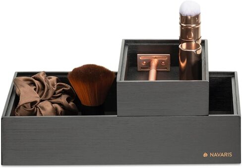 Navaris Bamboo Storage Boxes - Set of 2 Wood Stackable Box Organizers for Bedroom, Kitchen, Bathroom, Living Room, Makeup, Jewelry, Accessories in Saudi Arabia