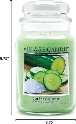 Village Candle خيار ملح البحر، شمعة معطرة بجرة زجاجية كبيرة، 21.25 أونصة، أخضر فاتح in Kuwait