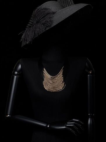 COOLSTEELANDBEYOND Bold Multi-Layer Black Necklace with Grey Black Beads, Statement Necklace Waterfall Beads Strings in Saudi Arabia