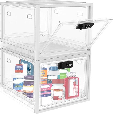 Lock Box for Refrigerator Snack Food, Plastic Medication Lock Box for Medicine Safe, Clear Lockable Storage Box for Personal Items, Phone Jail, Box with Lock for Home/Dorms/Office Storage Lockers in Saudi Arabia