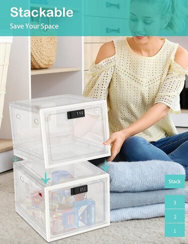 Lock Box for Refrigerator Snack Food, Plastic Medication Lock Box for Medicine Safe, Clear Lockable Storage Box for Personal Items, Phone Jail, Box with Lock for Home/Dorms/Office Storage Lockers in Saudi Arabia