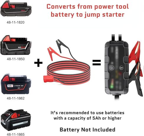 Beleeb Jumper Cables for Car with Adapter for DEWALT 20V Batteries, 8AWG 4.92FT Auto Booster Cable for Jump Starting Car Using Tool Battery in Kuwait