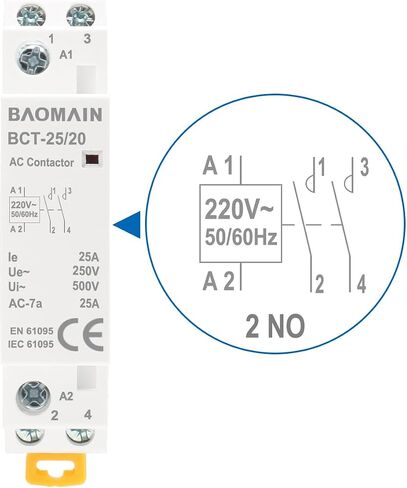 Baomain AC Contactor HC1-50/20, 220~240V 50A 2 Pole 2NO Universal Circuit Control DIN Rail Mount Normally Open in Saudi Arabia
