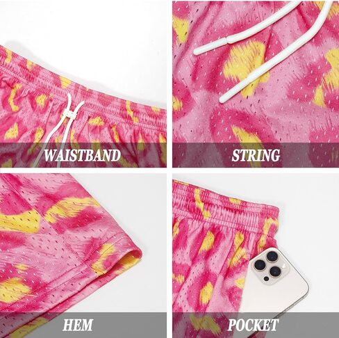 Faktuzi شبكة البقرة الجرافيك طباعة السراويل الرجال كرة السلة السراويل الرياضية عارضة تجريب السراويل الصيف شورتات للبحر مع جيوب in Kuwait