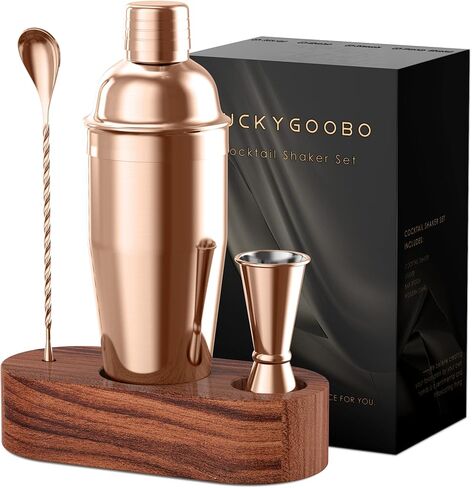 مجموعة هزازة الكوكتيل LUCKYGOOBO، 24 أونصة مارتيني شيكر، مجموعة نادل مع حامل، مصفاة مدمجة خلاط مارتيني من الفولاذ المقاوم للصدأ، مجموعة أدوات البار، شيكر مشروبات، هدايا ممتعة. in Kuwait