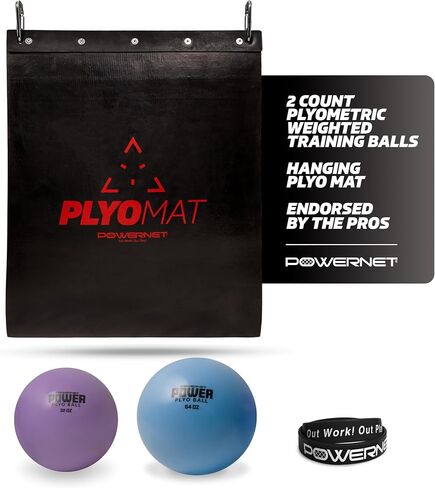 PowerNet Power Plyometric Training Balls and Mat Bundle | Sand-Filled | Increase Velocity | Great for Baseball and Softball | Includes Portable Backstop in Kuwait