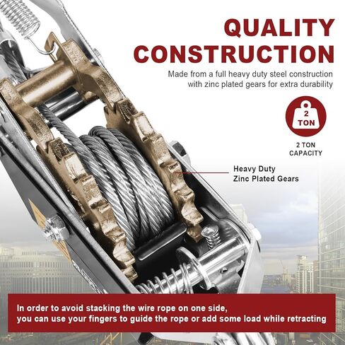 BIG RED T32052-1 Torin Come-Along Double Gear Hand Cable Puller with 2 Hooks: 2 Ton (4,000 lb.) Capacity, Black in Saudi Arabia