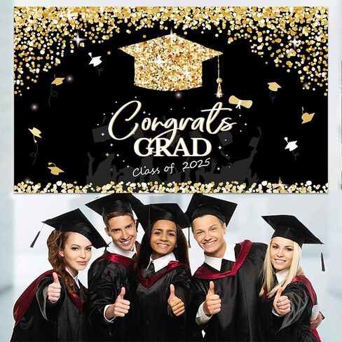 2024 Graduation Party Decorations - Graduation Decorations Class of 2024, Graduation Party Supplies, Graduation Backdrop, Graduation Banner, Gold and Black Graduation Decorations in Saudi Arabia