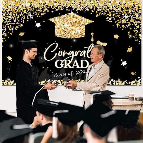 2024 Graduation Party Decorations - Graduation Decorations Class of 2024, Graduation Party Supplies, Graduation Backdrop, Graduation Banner, Gold and Black Graduation Decorations in Saudi Arabia