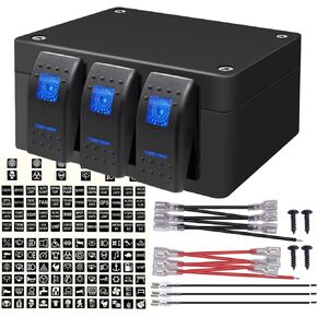 Weideer 12V 3 Gang Rocker Switch Box ON/Off Blue LED Rear Lights Rock Lights LED Light Bar تبديل صندوق لوحة التبديل مع مسامير مسبقة السلكية لقارب السيارة RV K-043-HZ-M077-3 in Kuwait