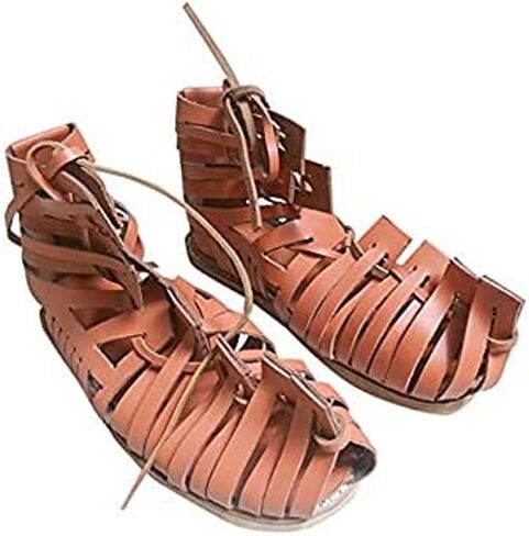 AnNafi Mens Gladiator Leather Sandal | Roman Centurian Brown Caligae|Medieval Greek Soldier Sandles| Ancient Costume Footwear in Kuwait