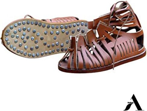 AnNafi Mens Gladiator Leather Sandal | Roman Centurian Brown Caligae|Medieval Greek Soldier Sandles| Ancient Costume Footwear in Kuwait