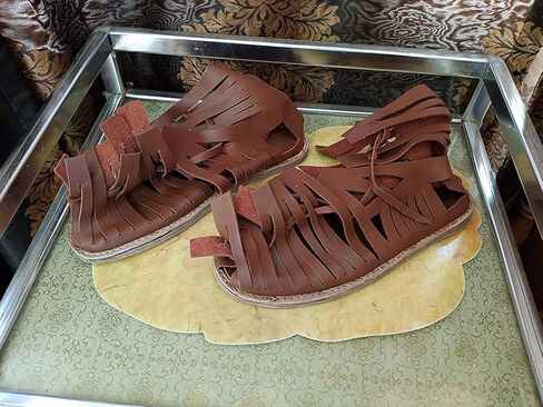 AnNafi Mens Gladiator Leather Sandal | Roman Centurian Brown Caligae|Medieval Greek Soldier Sandles| Ancient Costume Footwear in Kuwait