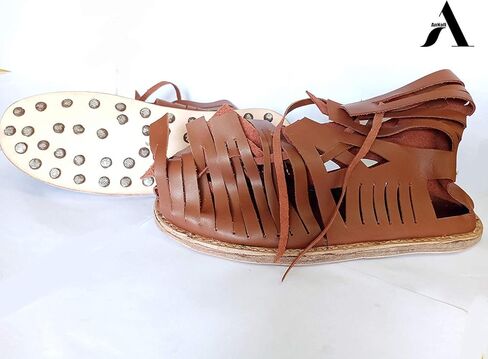 AnNafi Mens Gladiator Leather Sandal | Roman Centurian Brown Caligae|Medieval Greek Soldier Sandles| Ancient Costume Footwear in Kuwait