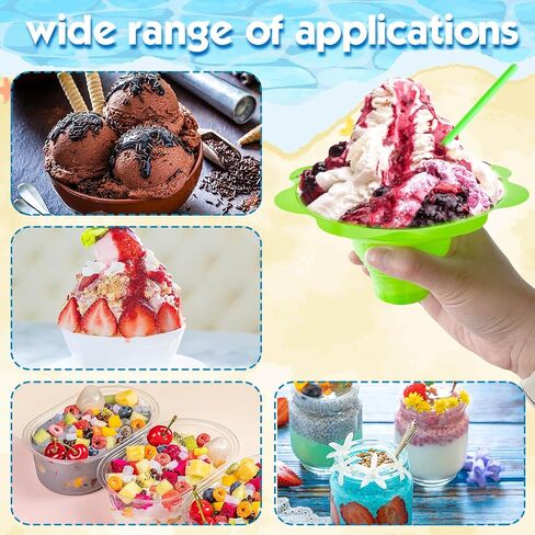 200PCS 8oz Colorful Flower Shaped Snow Cone Cups with Spoon Straws,Plastic Shaved Ice Drip Cups Reusable Plastic Snack Ice Cream Bowls for Kids Party Summer Cookout Food Service in Kuwait