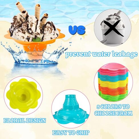 200PCS 8oz Colorful Flower Shaped Snow Cone Cups with Spoon Straws,Plastic Shaved Ice Drip Cups Reusable Plastic Snack Ice Cream Bowls for Kids Party Summer Cookout Food Service in Kuwait