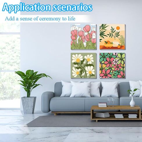 UMOART Framed Paint by Numbers for Kids - 4Packs Flowers Paint by Numbers for Kids Adults, Tulips Paint by Number Kits on Canvas, DIY Cartoon Oil Painting Acrylic Kits for Home Decor 8x8in in Saudi Arabia