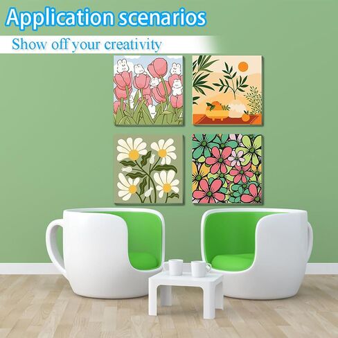 UMOART Framed Paint by Numbers for Kids - 4Packs Flowers Paint by Numbers for Kids Adults, Tulips Paint by Number Kits on Canvas, DIY Cartoon Oil Painting Acrylic Kits for Home Decor 8x8in in Saudi Arabia