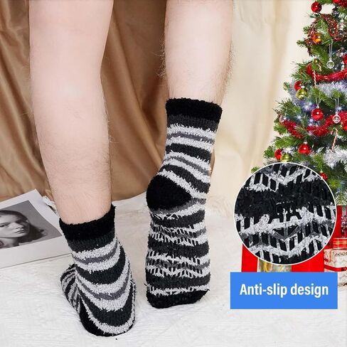ZAKASA Fuzzy Socks for Men with Grips Winter Warm Thick Mens Slipper Socks Fluffy Cozy Non Slip Grippers Socks 5 Pairs in Kuwait