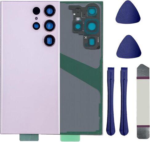 بديل الزجاج الخلفي LiXiongBao S23 Ultra لهاتف Samsung Galaxy S23 Ultra غطاء خلفي زجاجي مع شريط مثبت مسبقًا وعدسة كاميرا + أدوات (أسود) in Kuwait