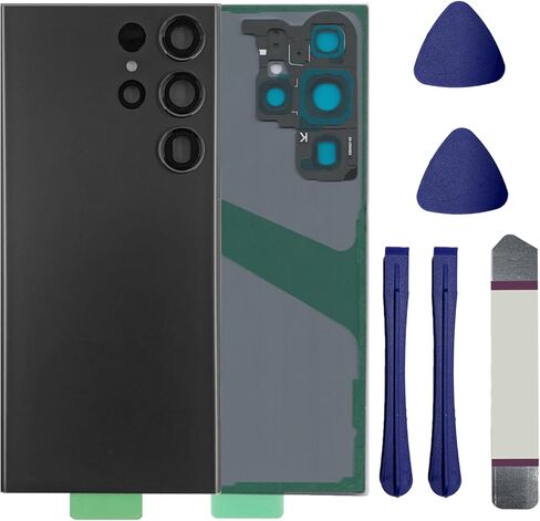 بديل زجاجي خلفي لهاتف Galaxy S23 Ultra لهاتف Samsung Galaxy S23 Ultra غطاء خلفي زجاجي مع شريط مثبت مسبقًا وعدسة كاميرا + أدوات (أسود) in Saudi Arabia