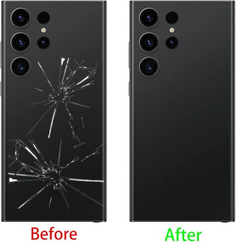 بديل زجاجي خلفي لهاتف Galaxy S23 Ultra لهاتف Samsung Galaxy S23 Ultra غطاء خلفي زجاجي مع شريط مثبت مسبقًا وعدسة كاميرا + أدوات (أسود) in Saudi Arabia
