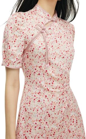 فستان GOELIA قصير وردي من الدانتيل فستان شيونغسام فستان تشيباو الصيني للنساء in Kuwait