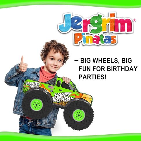 Monster Truck Piñata, 4 Piece Set, perfect for Kids Birthday Parties, Race Car Party Supplies fits piñata candy and party favors (16"X10") durable! (Blue Monster Truck) in Kuwait