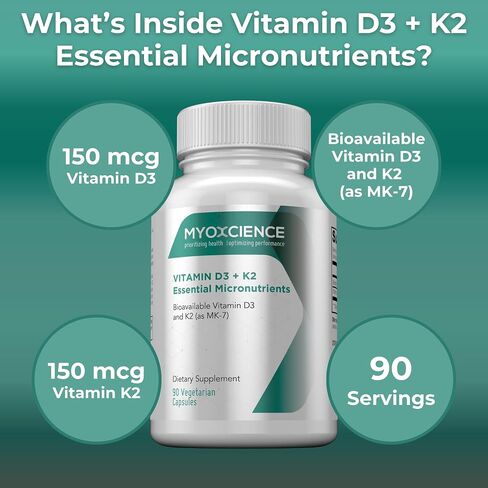 MYOXCIENCE Essential Fatty Nutrients | Vitamin D3 5,000 IU | Vitamin K2 as MK-7 90 mcg (Large) in Kuwait